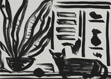 Abstract Black Cat Plant Art Print UK — Botanical Dark Wall Art — Office — Wall It All Prints