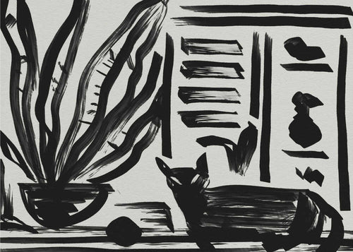 Abstract Black Cat Plant Art Print UK — Botanical Dark Wall Art — Office — Wall It All Prints