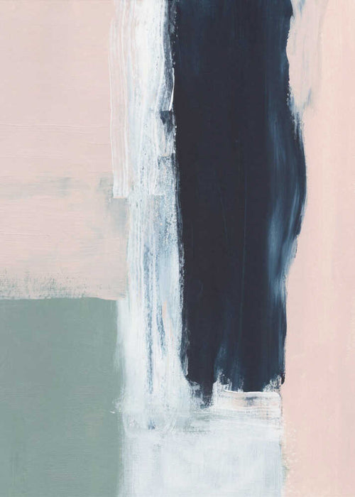 Blush pink, navy and sage abstract brushstroke wall art print for the bedroom.