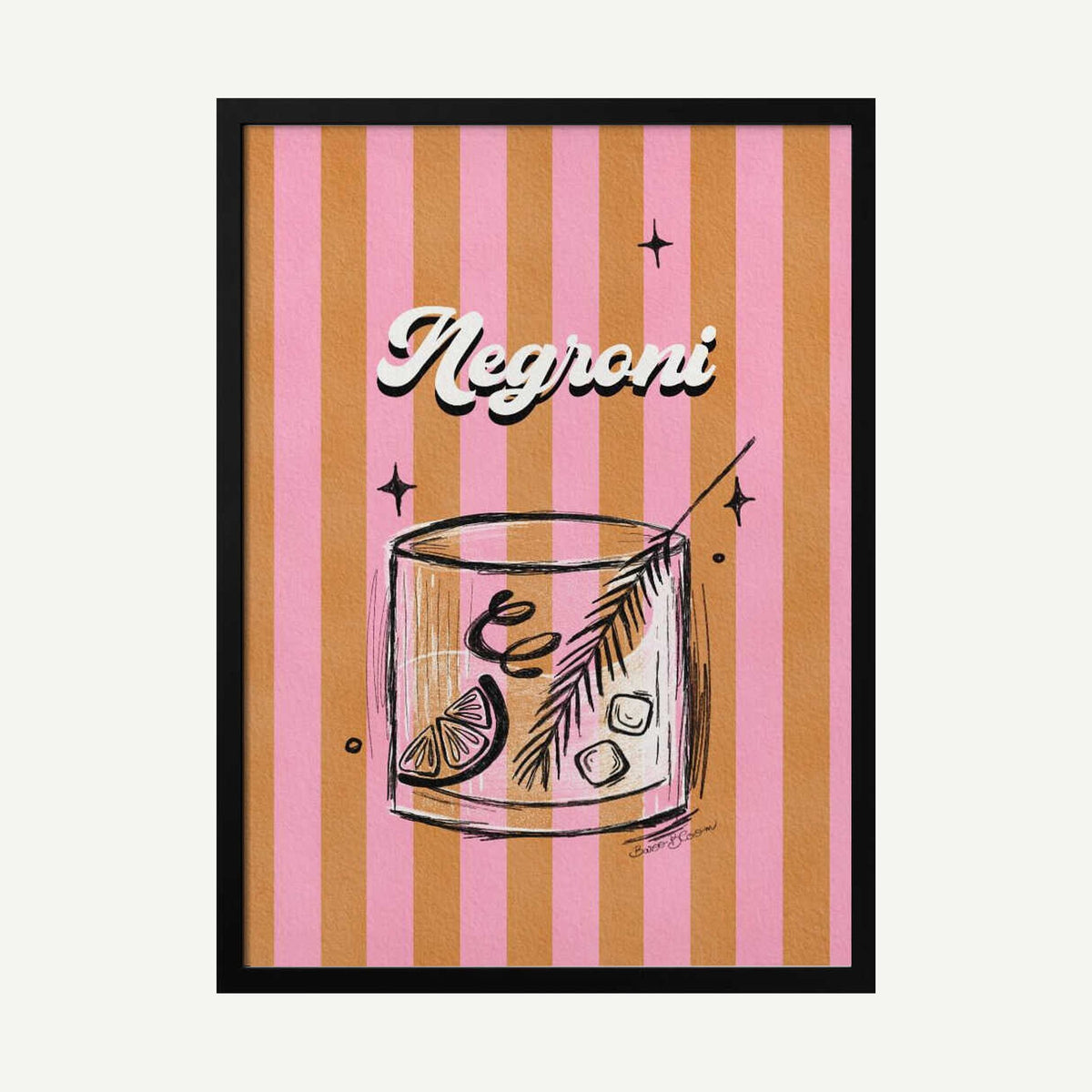 Retro Negroni Cocktail Art Print UK — Botanical Vibrant Wall Art — Kitchen — Wall It All Prints