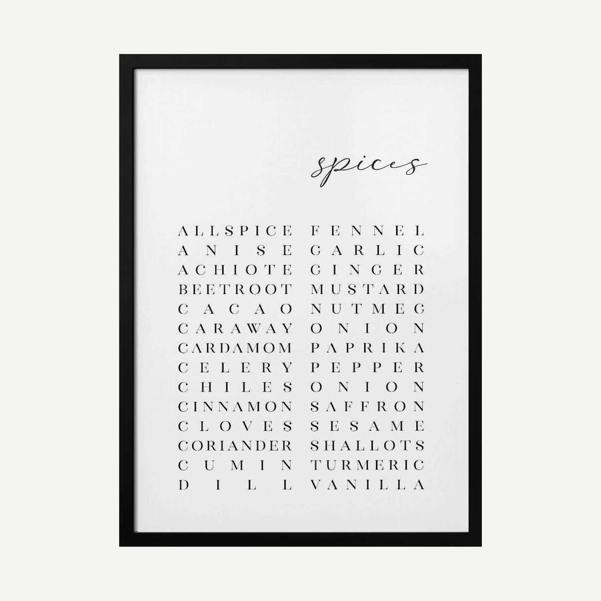 Spices List Typography Art Print UK — Abstract Vibrant Wall Art — Kitchen — Wall It All Prints
