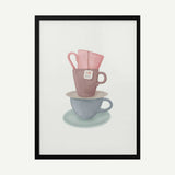 Stacked Tea Cups Art Print UK — Abstract Vibrant Wall Art — Kitchen — Wall It All Prints
